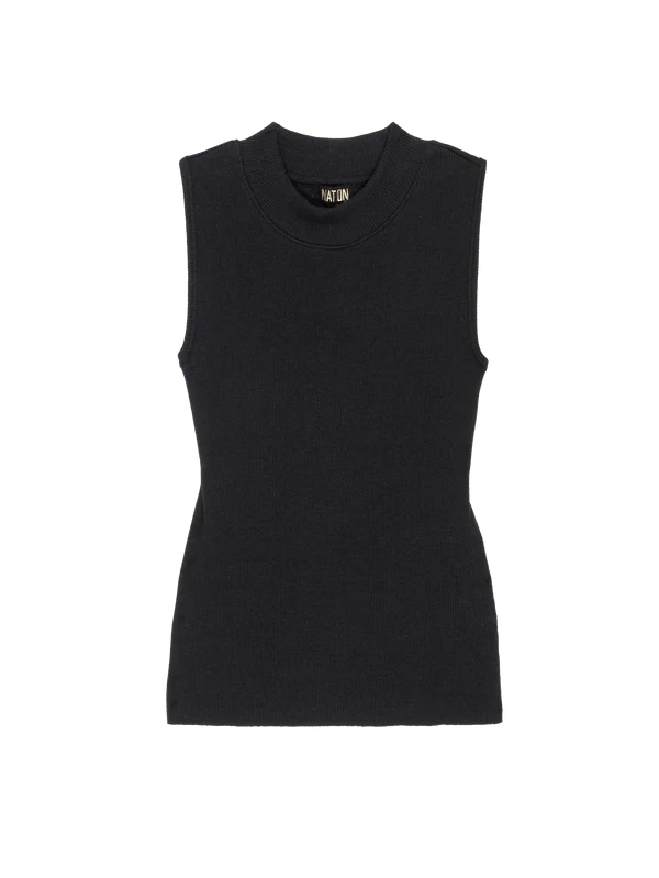 Joan Rib Sleeveless Mock Neck Tank Black - Nation LTD - Color Game