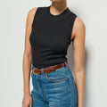 Joan Rib Sleeveless Mock Neck Tank Black - Nation LTD - Color Game