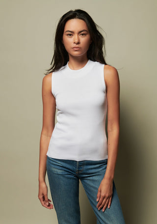 Joan Rib Sleeveless Mock Neck Tank White - Nation LTD - Color Game