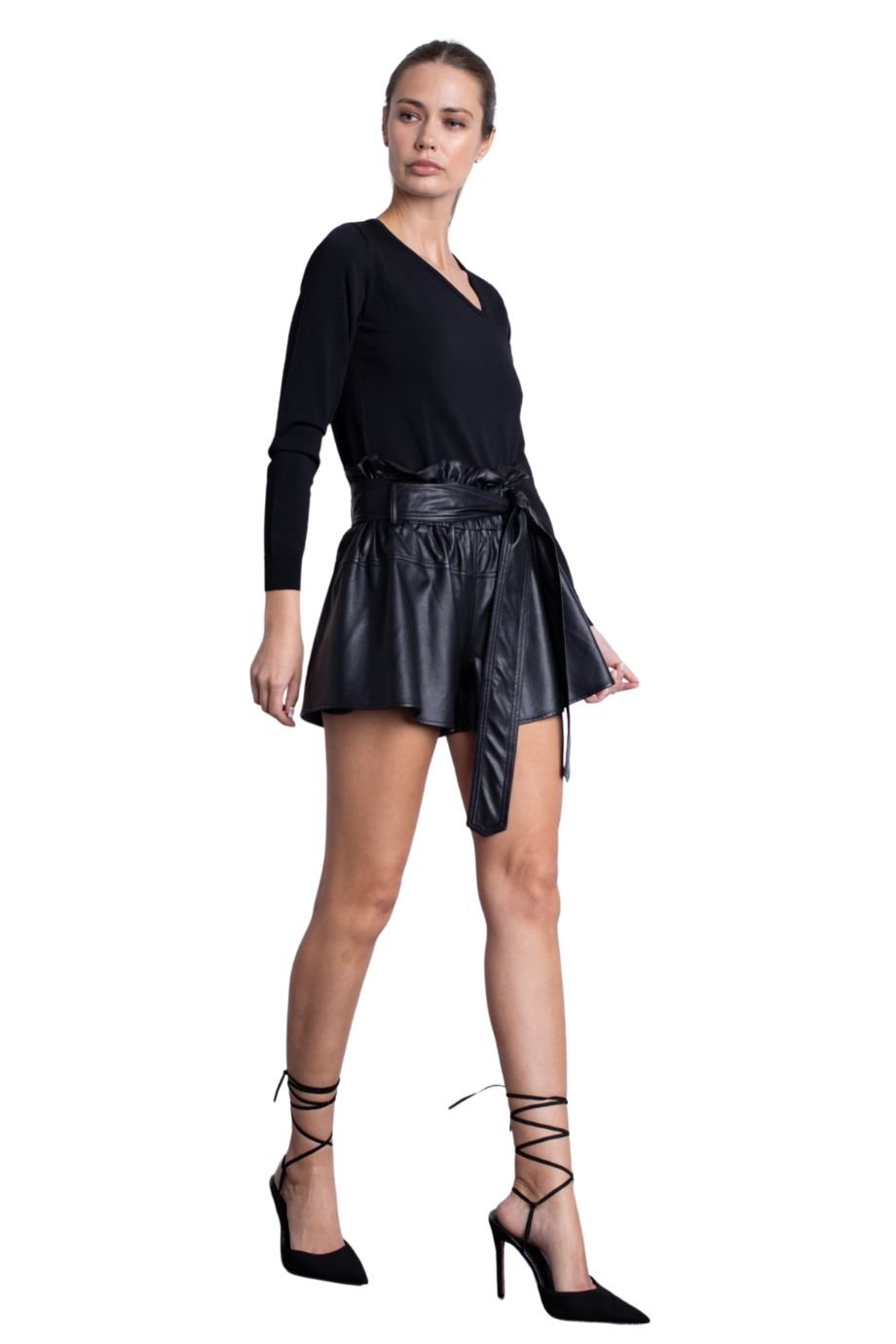 Juana Vegan Leather Shorts Black - Karina Grimaldi - COLOR GAME