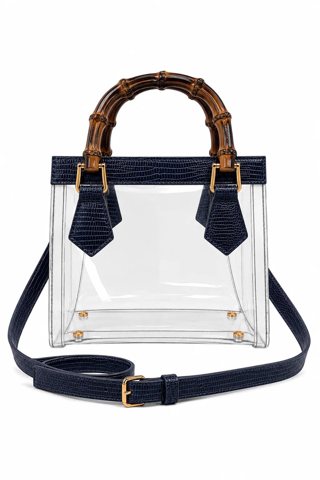 Jules Bamboo Handle Clear Handbag Black - Gameday Luxe - COLOR GAME