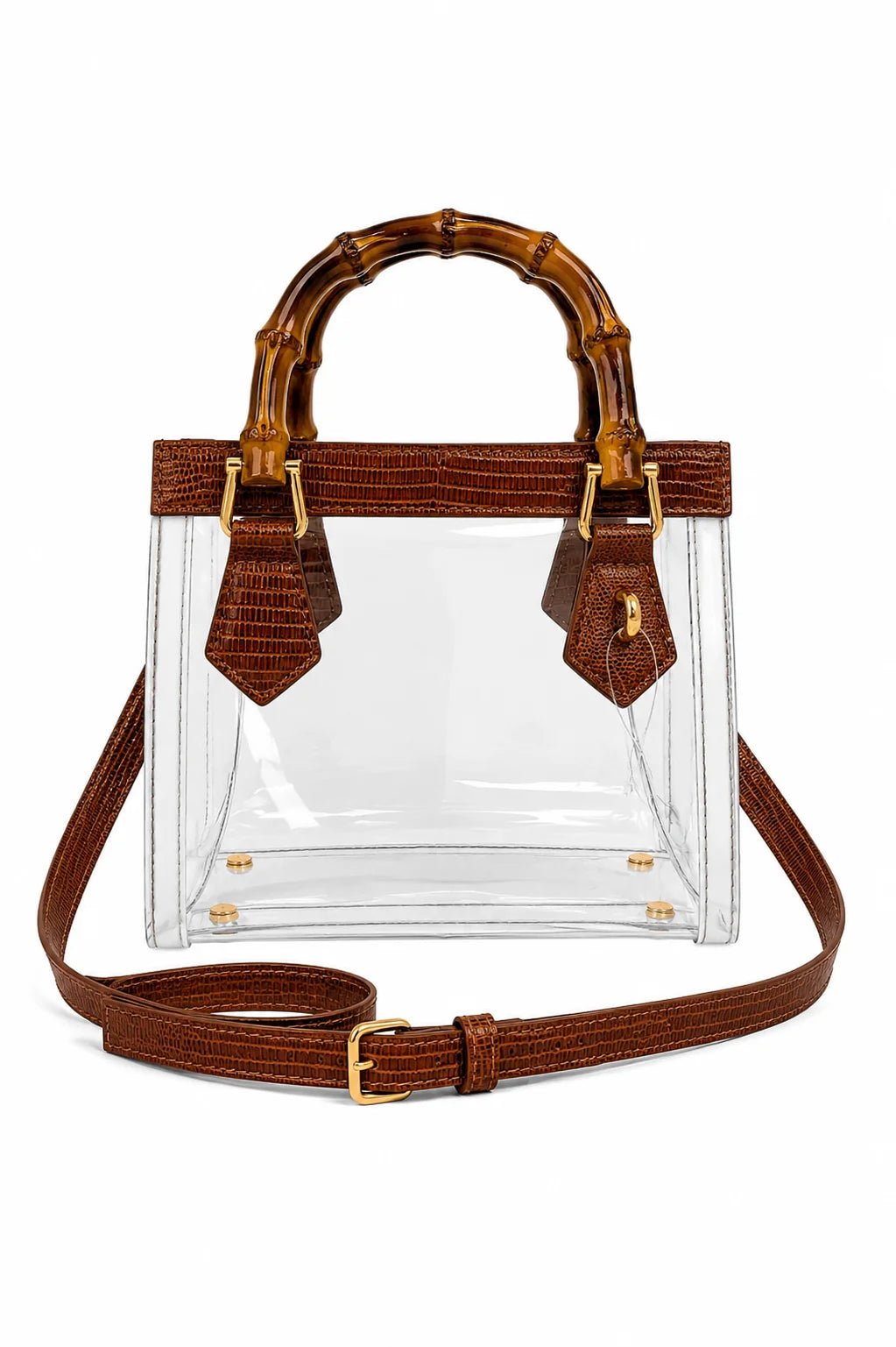 Jules Bamboo Handle Clear Handbag Brown - Gameday Luxe - COLOR GAME