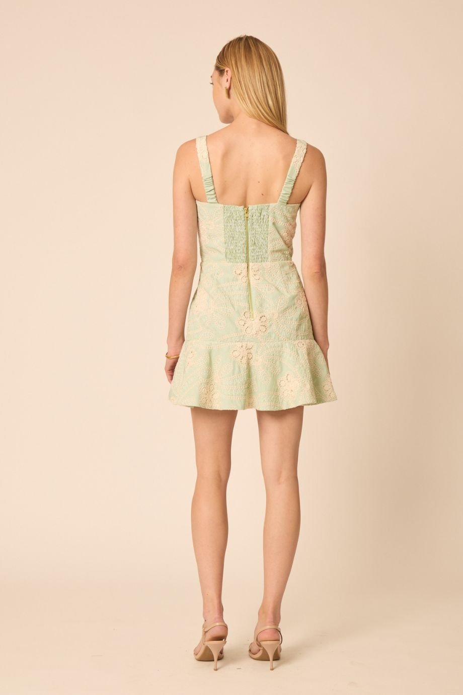 Julia Embroidered Green Stripe Mini Dress - Gilner Farrar - COLOR GAME