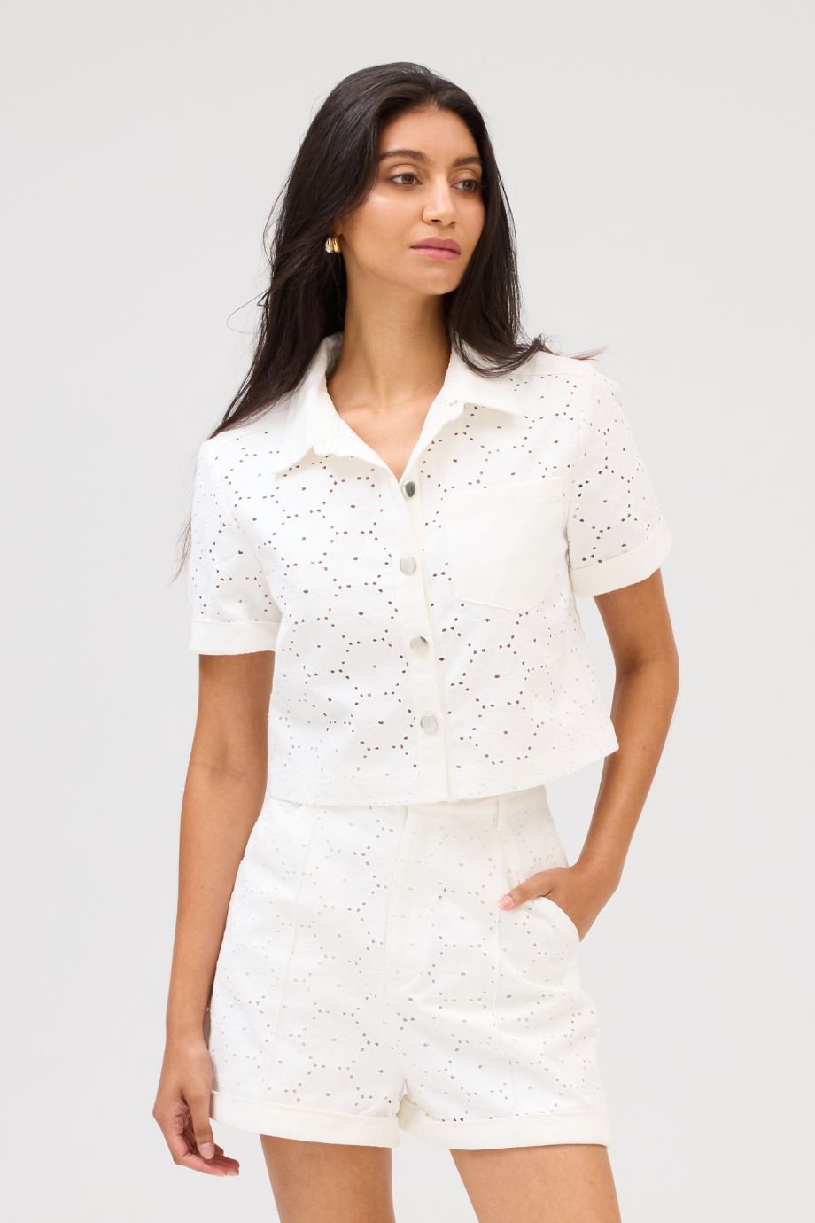Julia White Eyelet Shacket - Allison New York - COLOR GAME