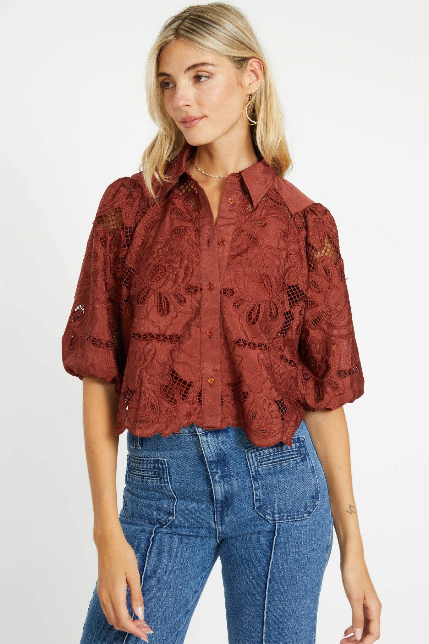 Juliette Fired Brick Lace Top
