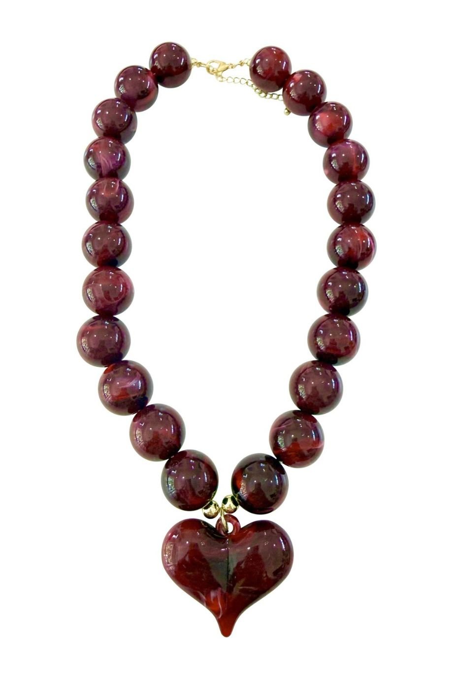 Kaiden Chunky Maroon Beaded Necklace with Heart - Gemelli - COLOR GAME