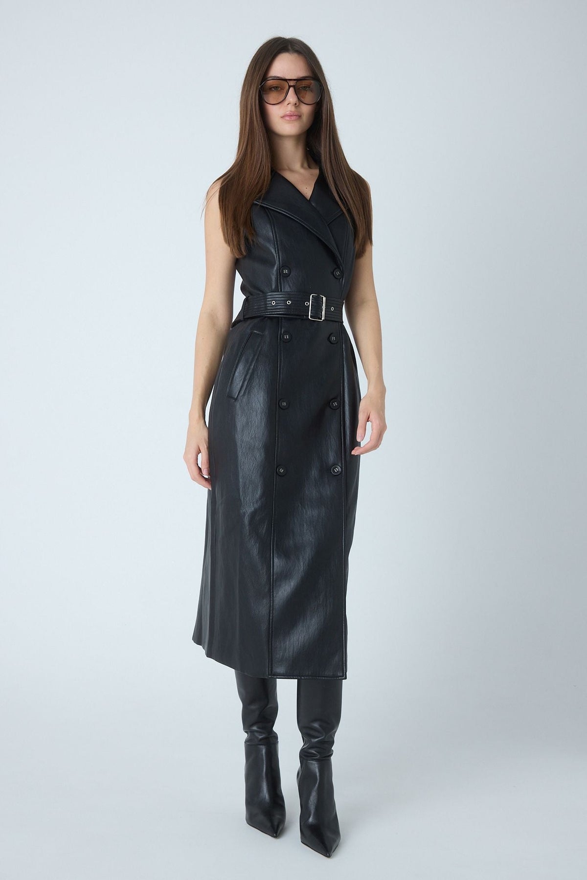 Kanisa Black Faux Leather Belted Dress - JS71 - Color Game