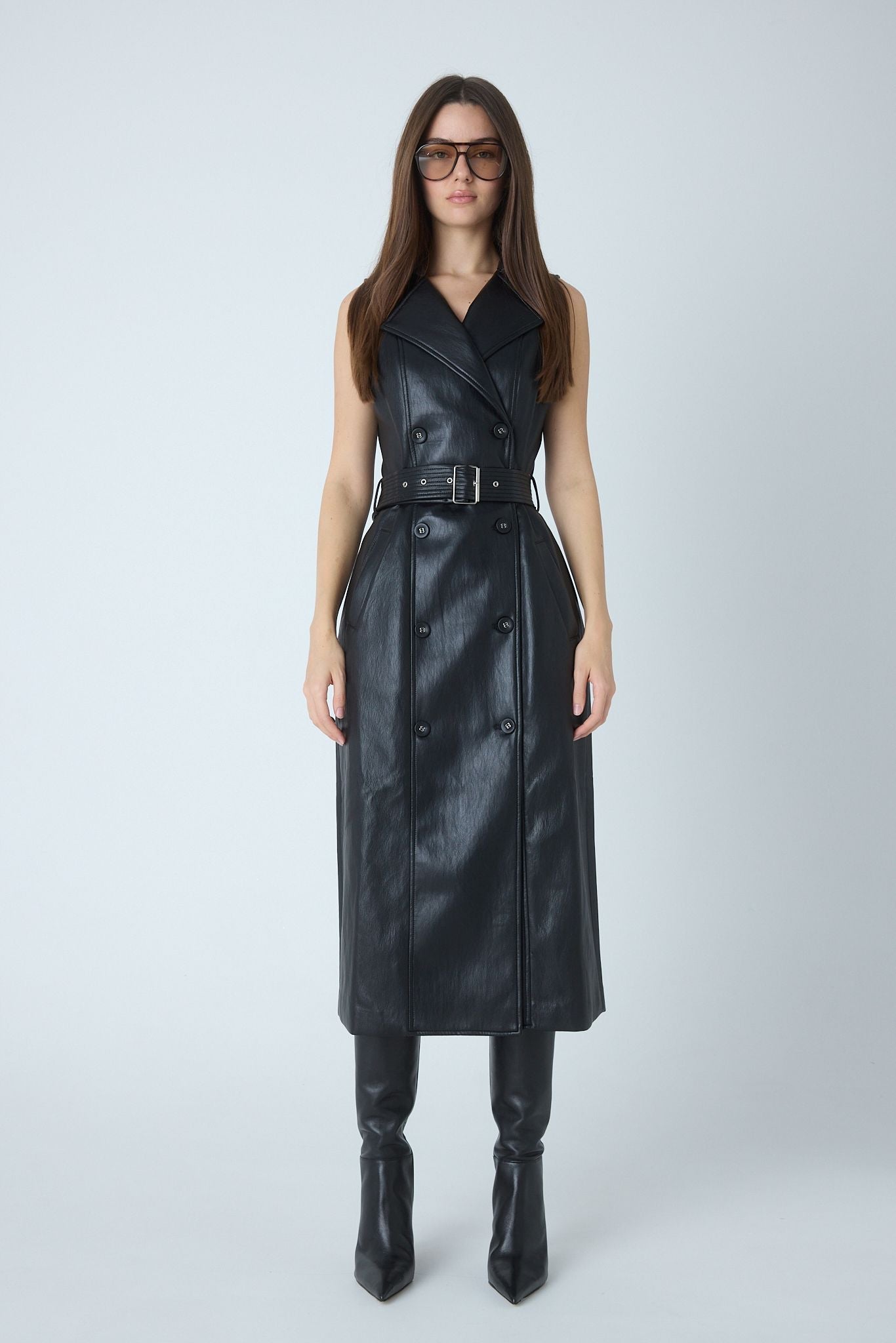 Kanisa Black Faux Leather Belted Dress - JS71 - Color Game