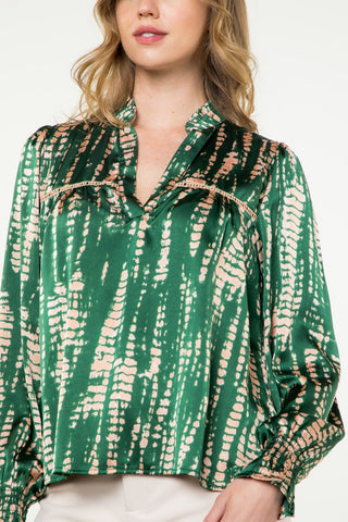 Kathryn Long Sleeve Green Print Top - THML - COLOR GAME