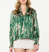 Kathryn Long Sleeve Green Print Top - THML - COLOR GAME