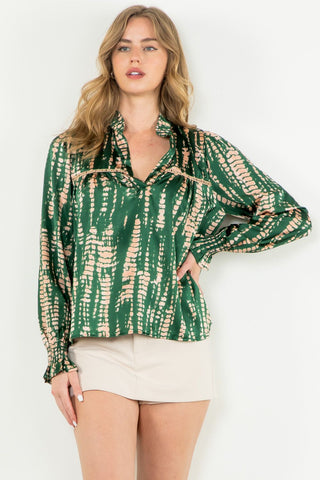 Kathryn Long Sleeve Green Print Top - THML - COLOR GAME