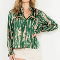 Kathryn Long Sleeve Green Print Top - THML - COLOR GAME