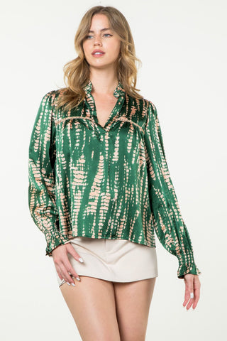 Kathryn Long Sleeve Green Print Top - THML - COLOR GAME