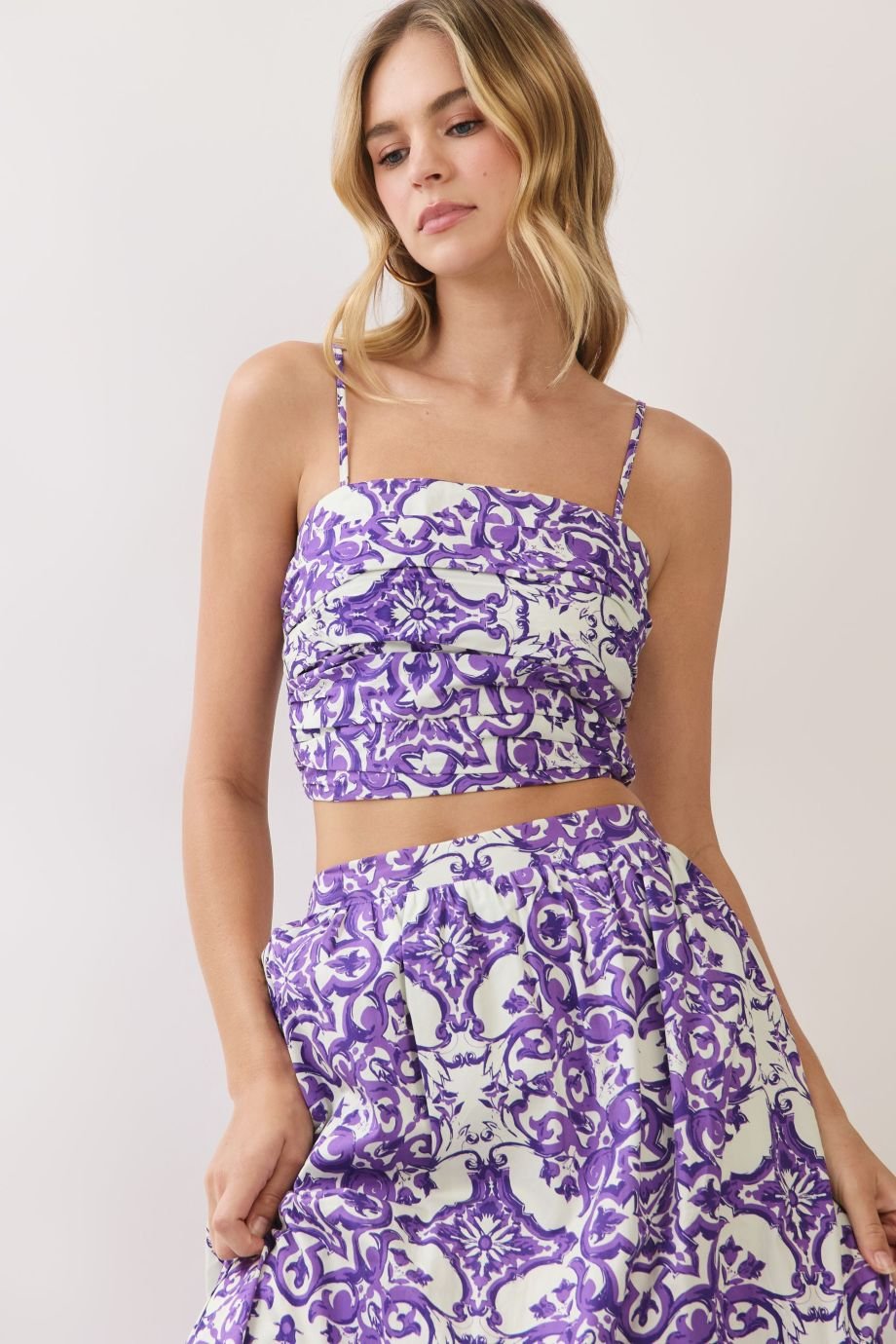 Keeley Tile Print Ruched Crop Top - TCEC - COLOR GAME