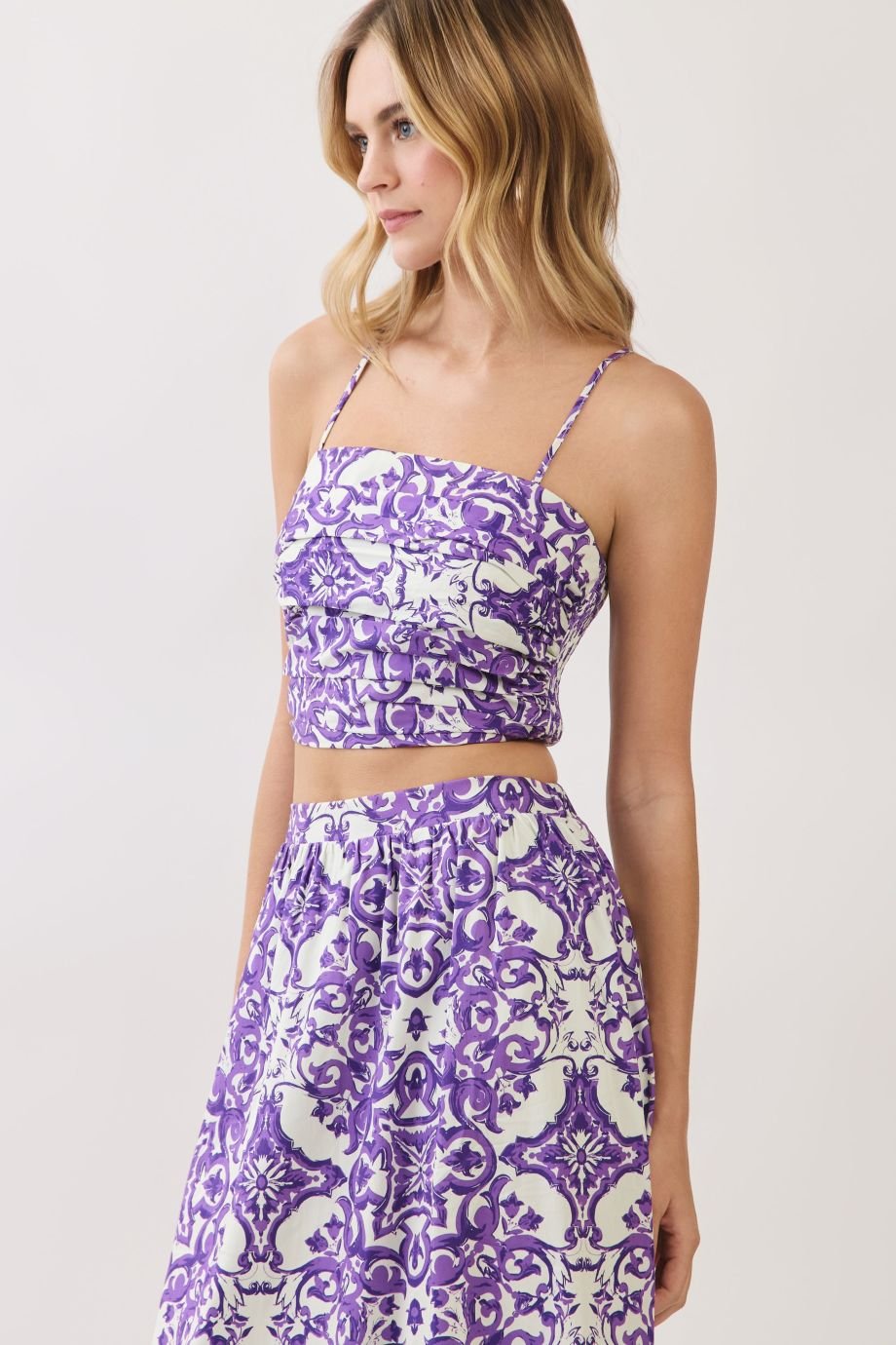Keeley Tile Print Ruched Crop Top - TCEC - COLOR GAME