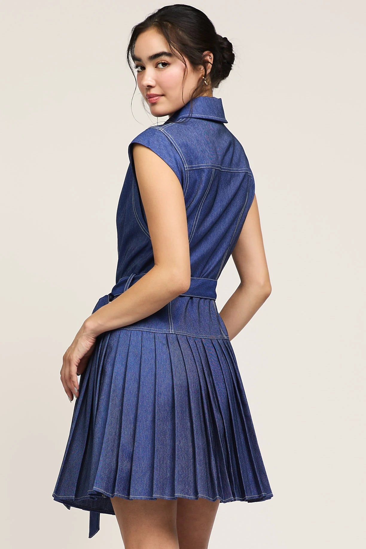 Lainey Pleated Denim Mini Dress - Main Image