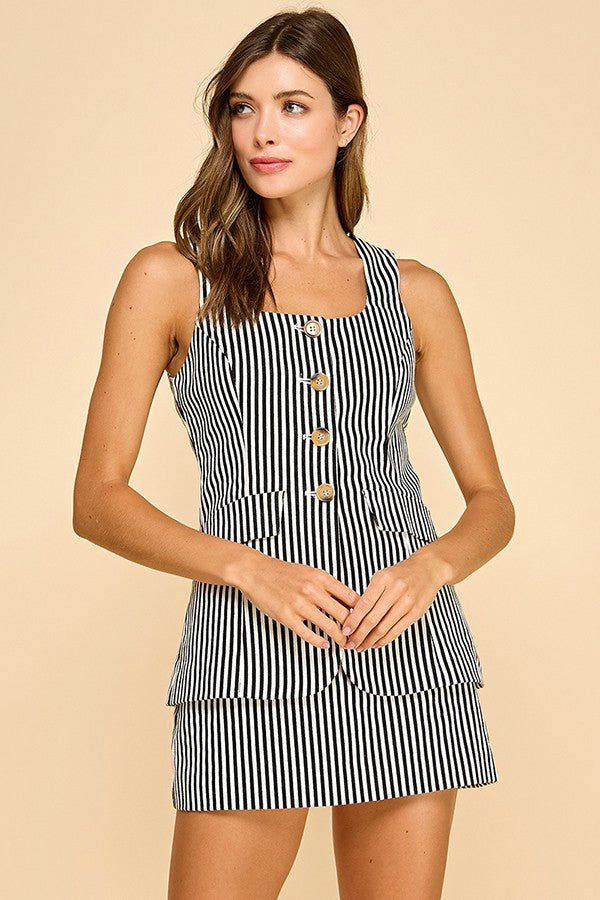 Laird Striped Skort Romper Black White - Color Game - COLOR GAME