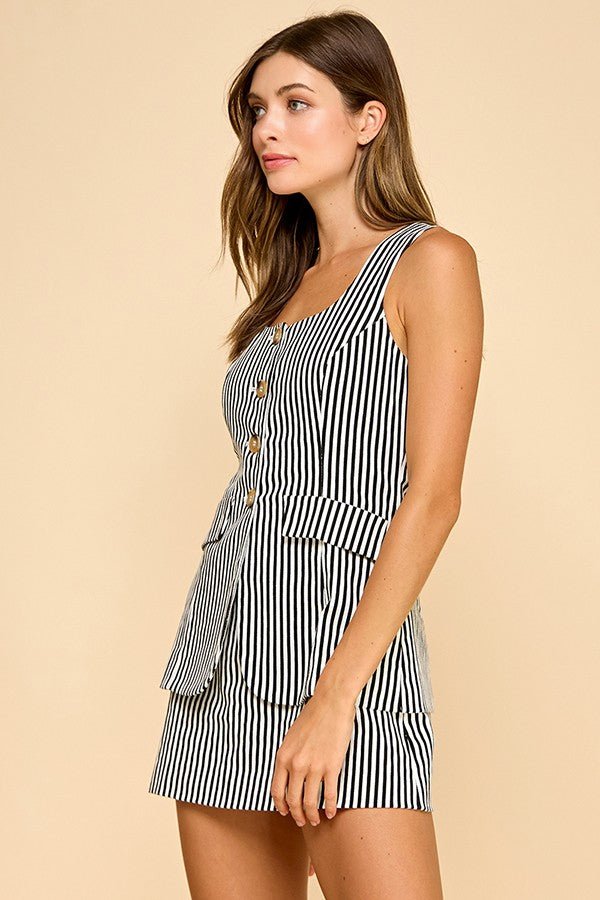 Laird Striped Skort Romper Black White - Color Game - COLOR GAME