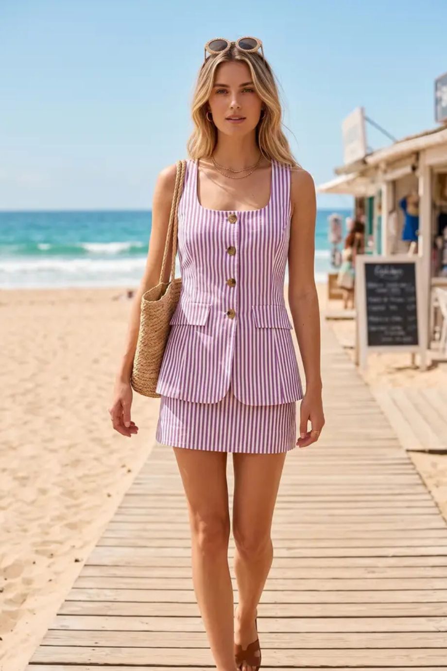 Laird Striped Skort Romper Lilac - Color Game - COLOR GAME