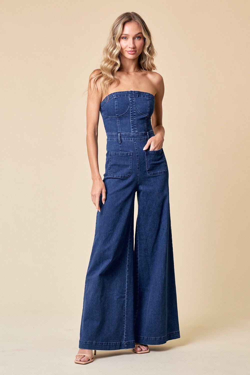 Langley Strapless Denim Wide Leg Jumpsuit - Color Game - COLOR GAME
