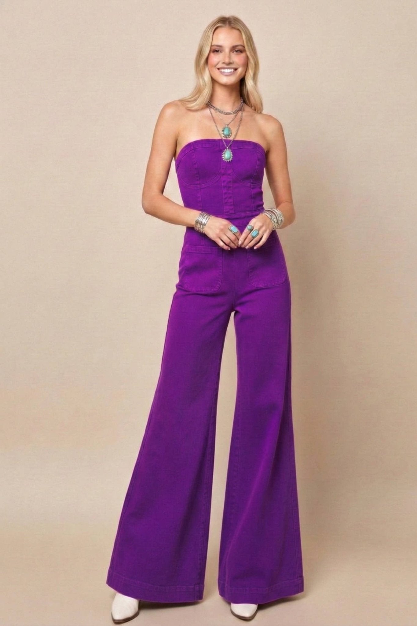 Langley Strapless Wide Leg Jumpsuit Purple - Color Game - COLOR GAME
