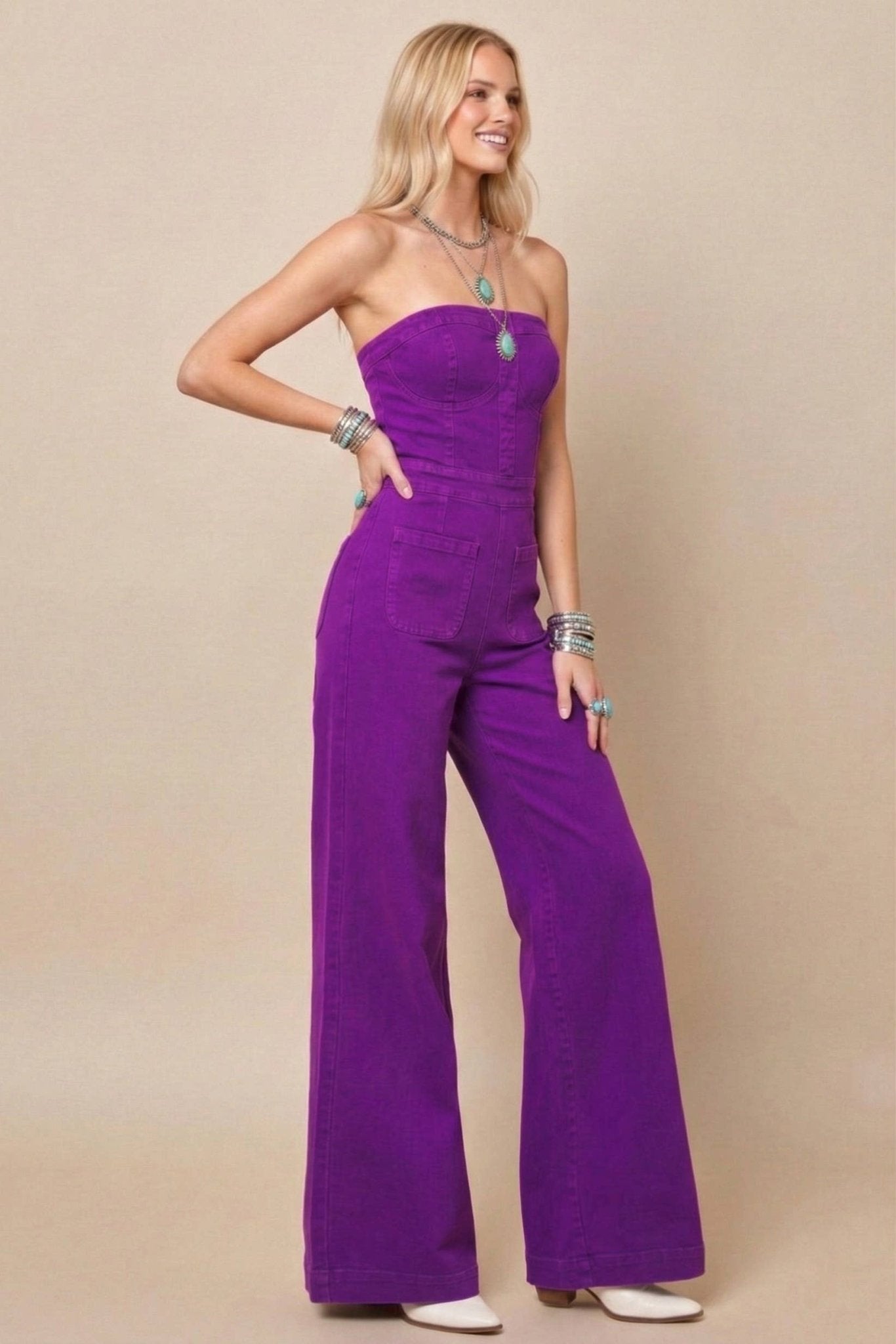 Langley Strapless Wide Leg Jumpsuit Purple - Color Game - COLOR GAME