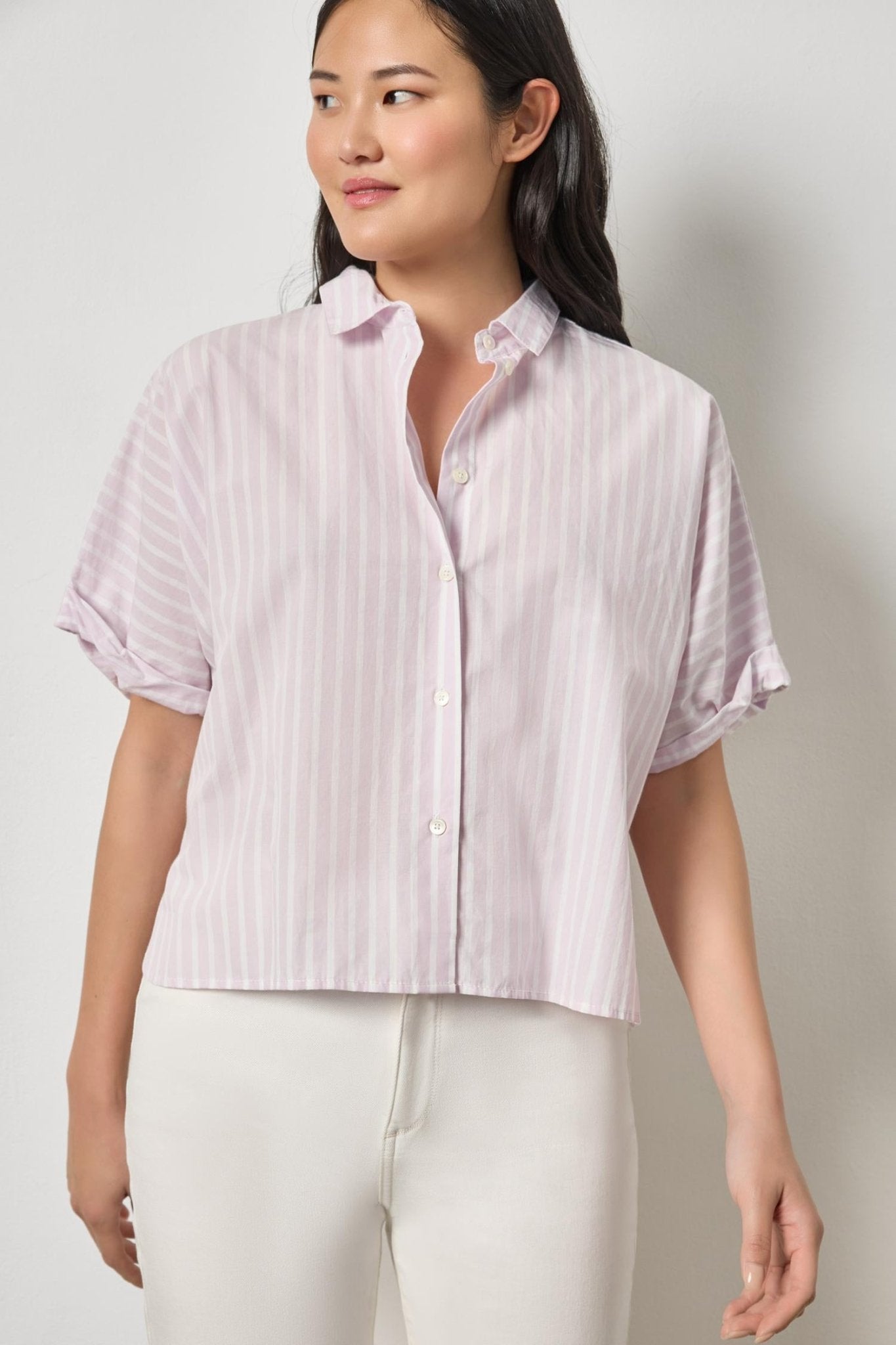 Lavender Striped Oversized Button Down Dolman - Lilla P - COLOR GAME