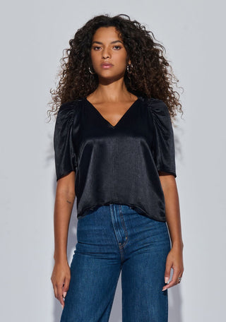 Lena Textured Satin Top Black - Nation LTD - COLOR GAME