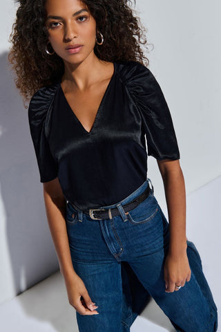 Lena Textured Satin Top Black - Nation LTD - COLOR GAME