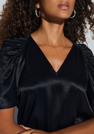 Lena Textured Satin Top Black - Nation LTD - COLOR GAME