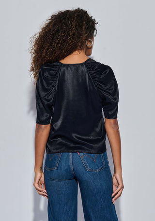 Lena Textured Satin Top Black - Nation LTD - COLOR GAME