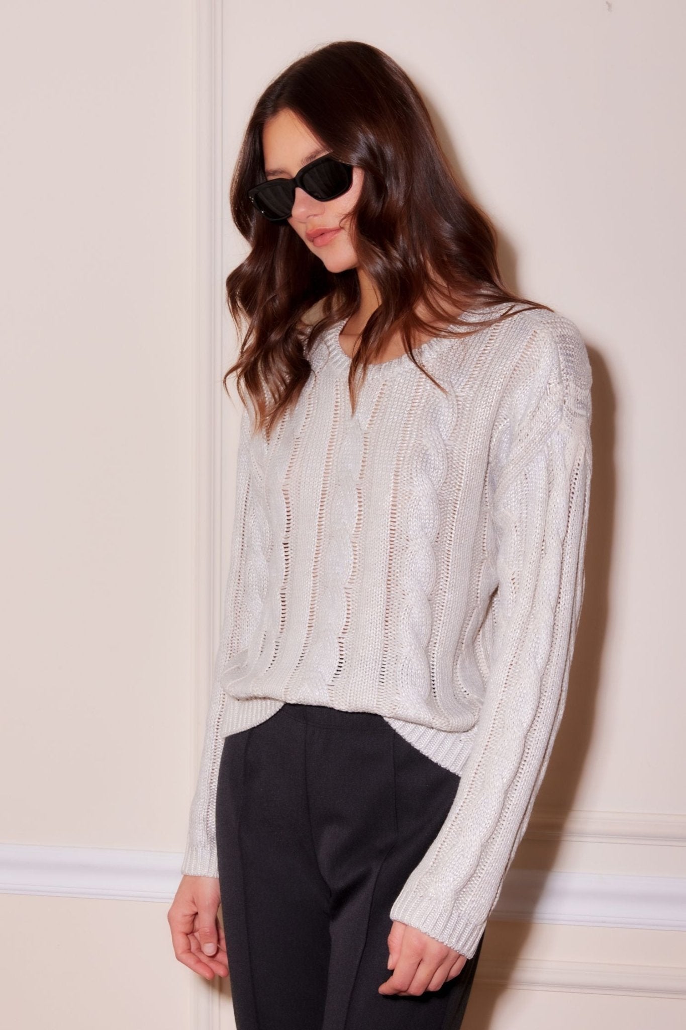 Levie Metallic Silver Cable Sweater - Fifteen Twenty - COLOR GAME