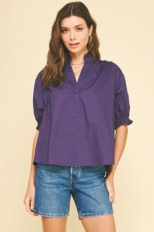 Liza Poplin Puff Sleeve Top Purple - Pinch - COLOR GAME