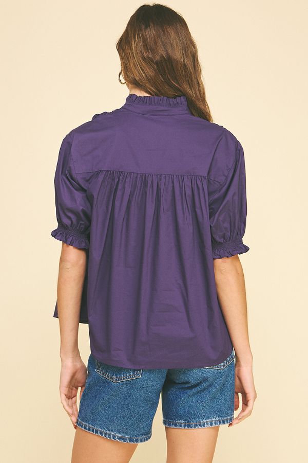 Liza Poplin Puff Sleeve Top Purple - Pinch - COLOR GAME