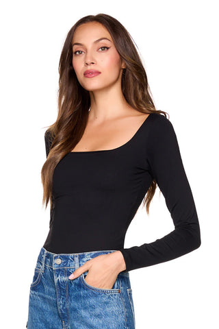 Long Sleeve Scoop Front Top Black - Susana Monaco - COLOR GAME