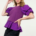 Macy Purple Mixed Media Puff Sleeve Top - THML - COLOR GAME