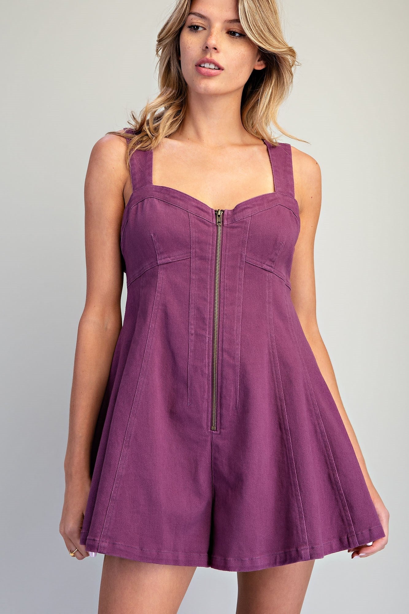 Maisy Sleeveless Flared Denim Romper - Color Game - COLOR GAME