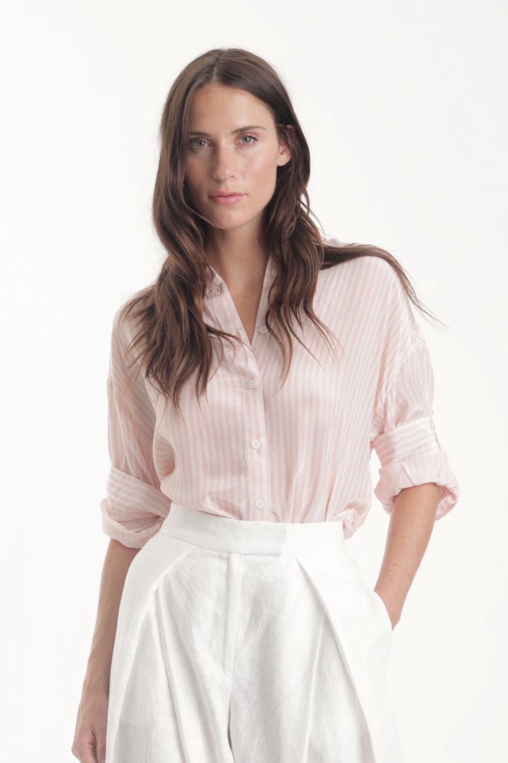 Malaga Stripe Button - Up Shirt Pink Stripes - Karina Grimaldi - COLOR GAME