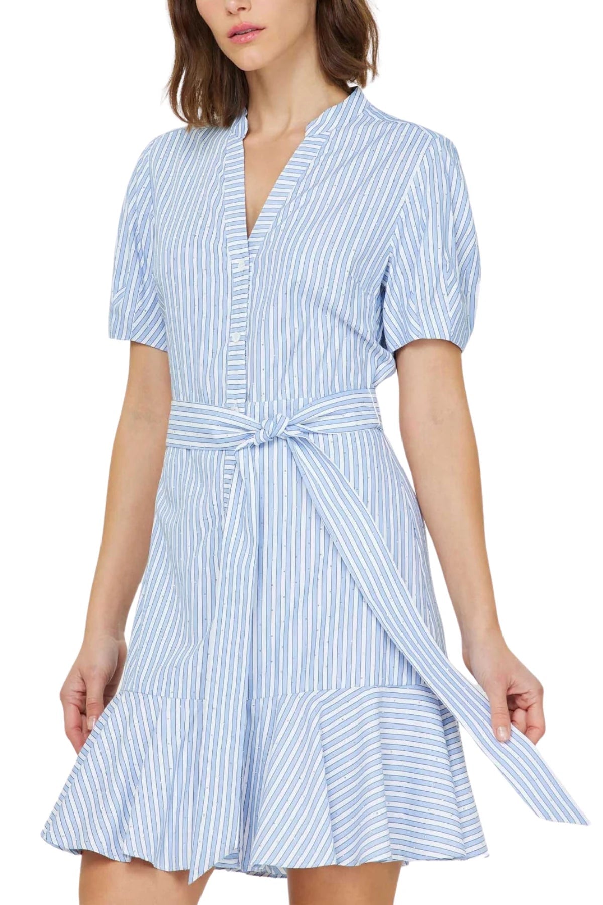 Margo Blue Striped Shimmer Shirt Dress - Current Air - COLOR GAME