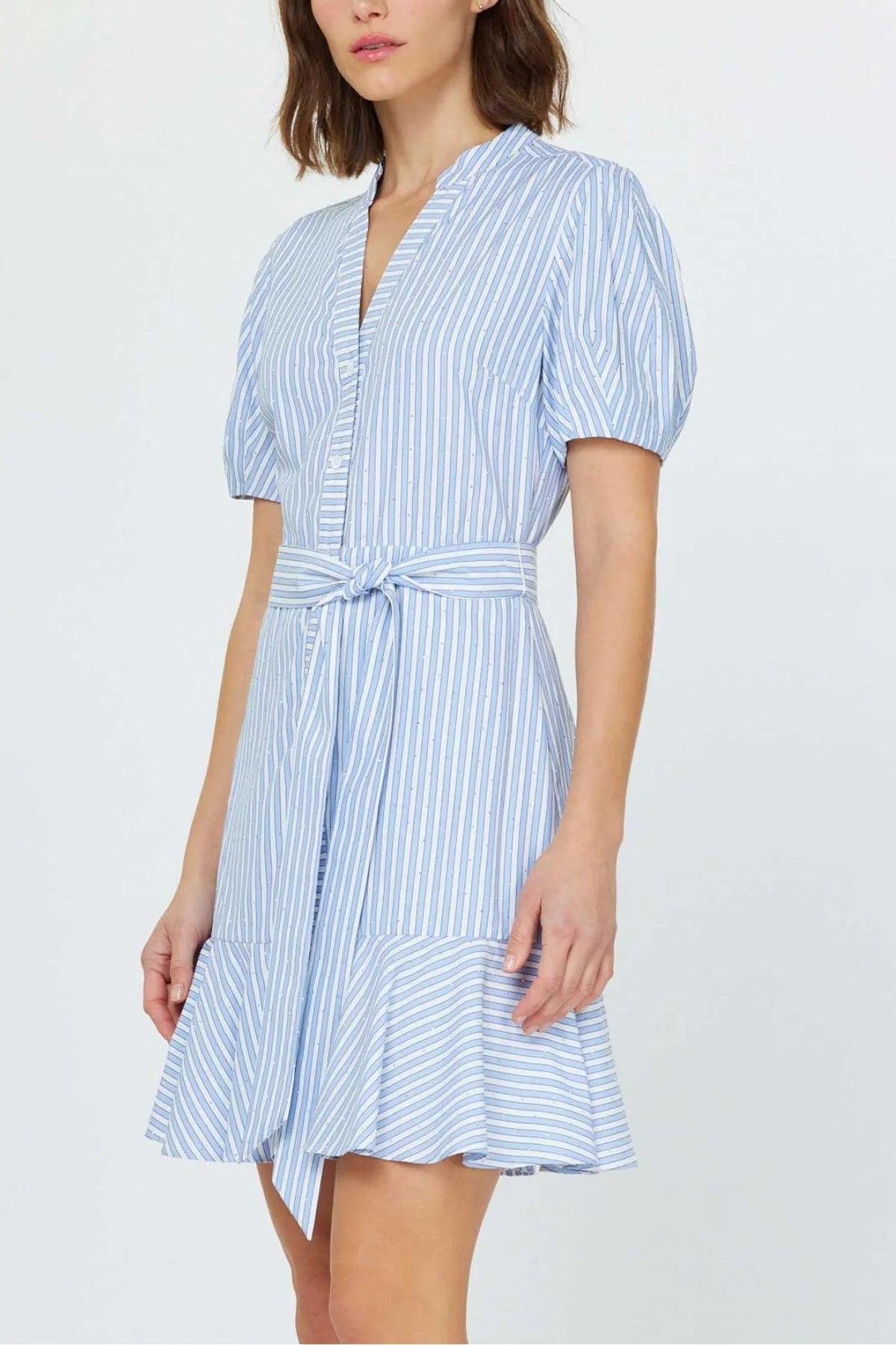 Margo Blue Striped Shimmer Shirt Dress - Current Air - COLOR GAME
