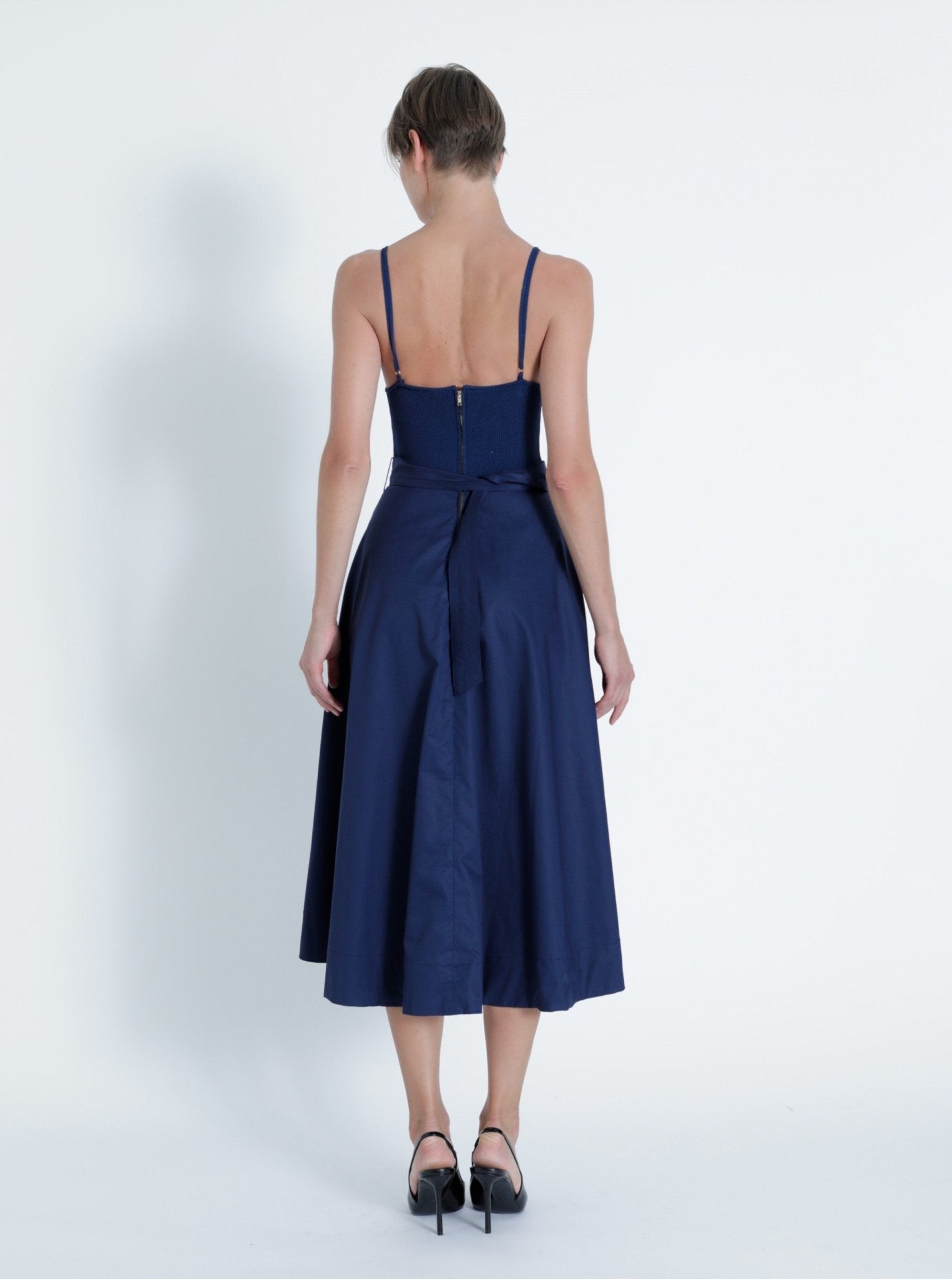 Maria Navy Knit Combo Dress - Karina Grimaldi - COLOR GAME