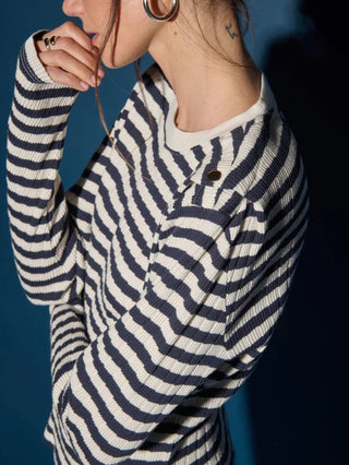 Marsel Long Sleeve Pointelle Stripe Top - Nation LTD - COLOR GAME