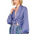 Matte Satin Tie Blouse Mediterranean - Susana Monaco - COLOR GAME