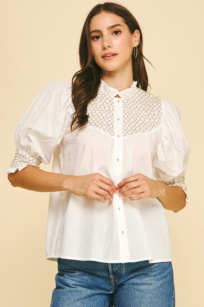 Mauri Embroidered Button - Up Blouse - Pinch - COLOR GAME