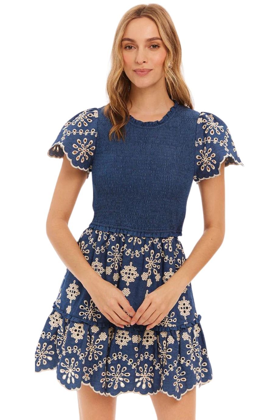 McKenzie Chambray Eyelet Mini Dress - Allison New York - COLOR GAME