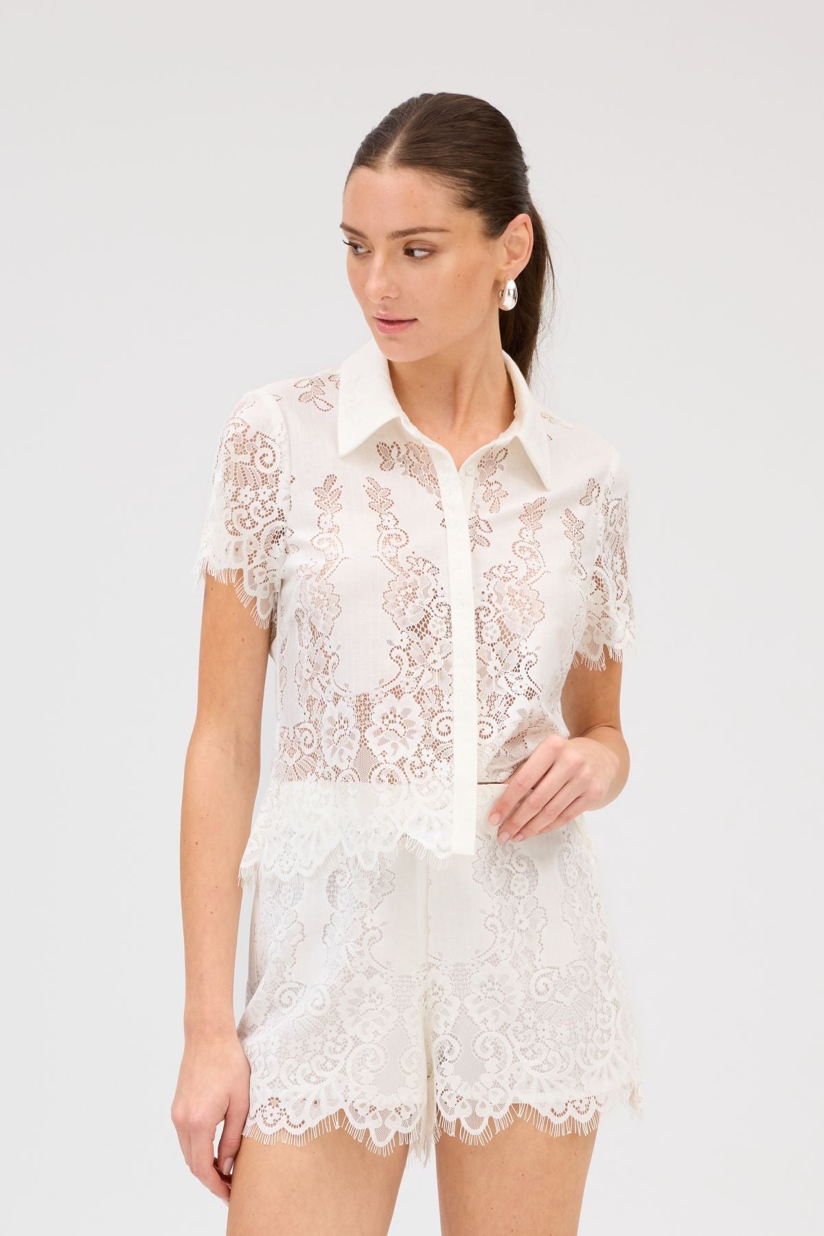 Meadow White Lace Blouse – Button Front Lace Top | Allison NY