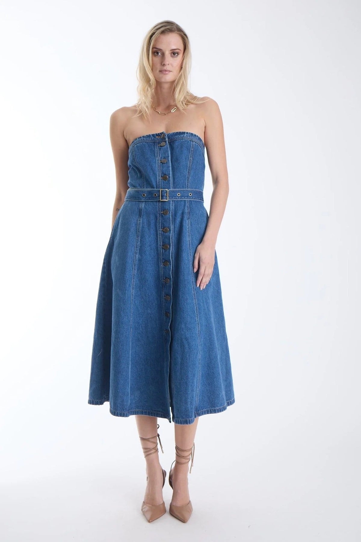 Mica Strapless Denim Midi Dress - Karina Grimaldi - COLOR GAME