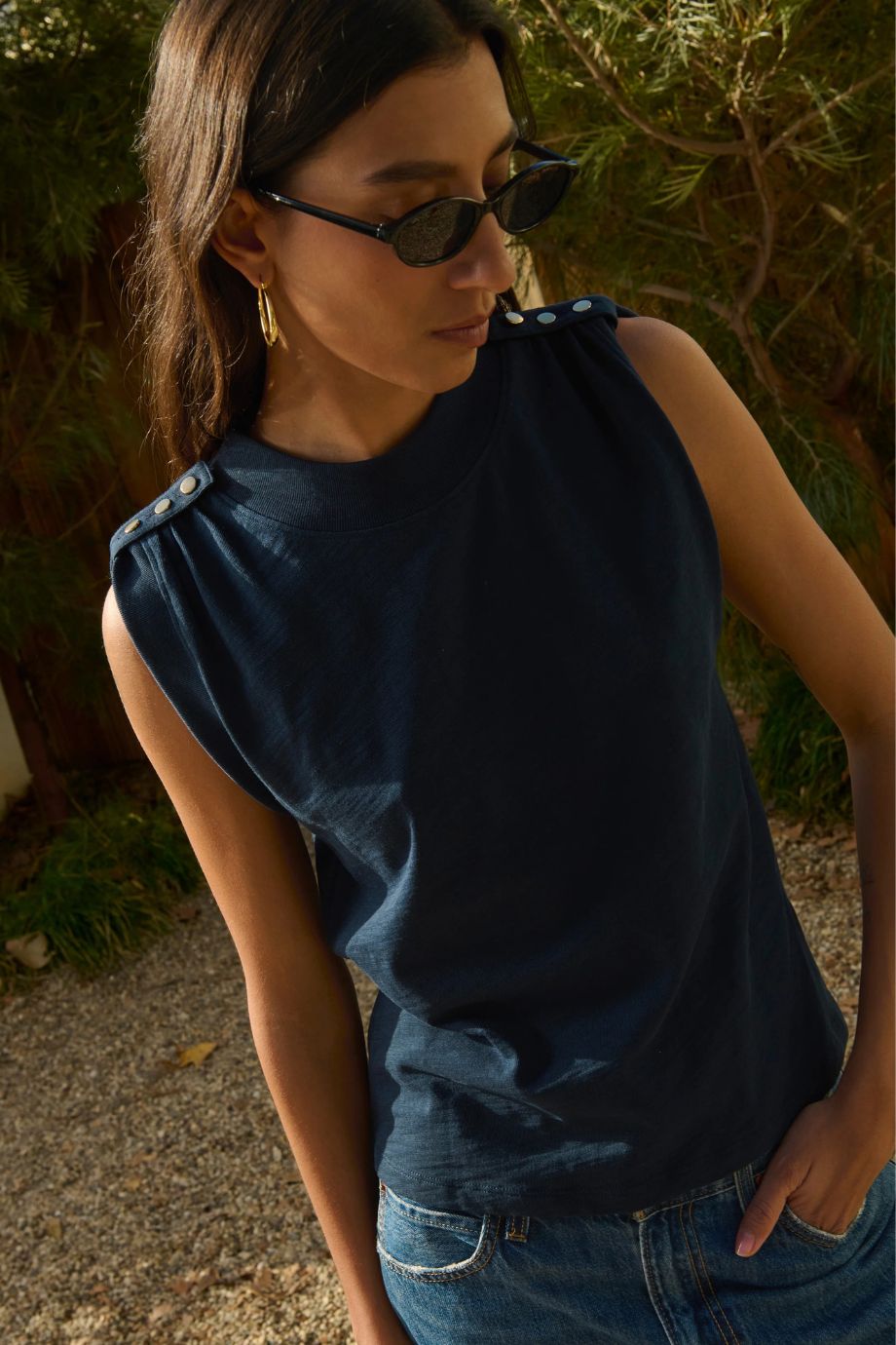 Mikka Buttoned Shoulder Tank - Nation Los Angeles - COLOR GAME