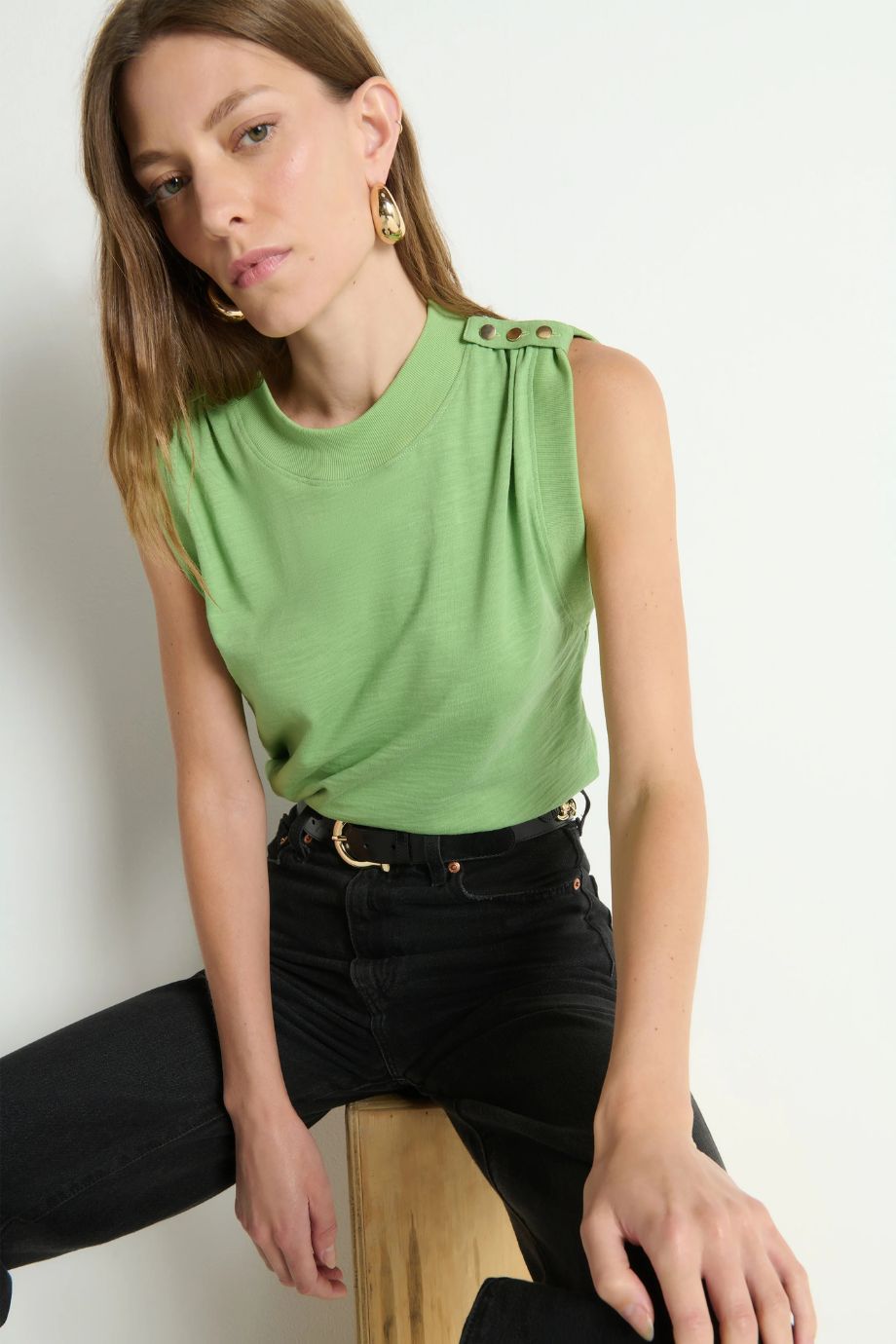 Mikka Buttoned Shoulder Tank Cactus - Nation Los Angeles - COLOR GAME