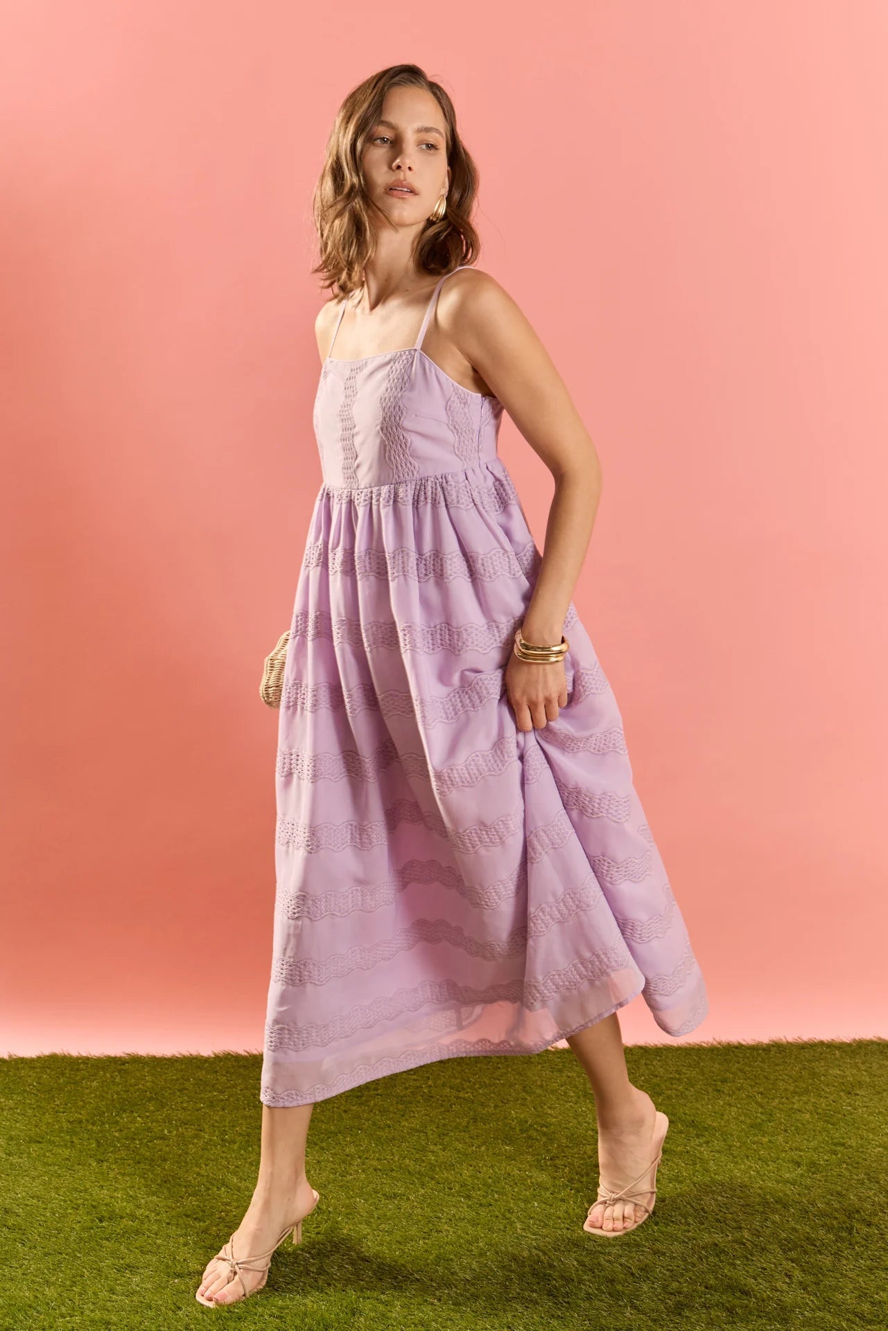 Millicent Embroidered Chiffon Midi Dress Lilac - English Factory - COLOR GAME